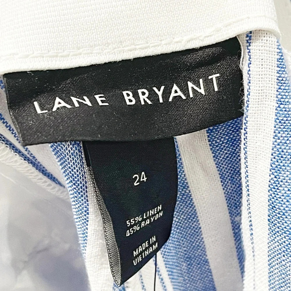 Lane Bryant Sz 24 Blue Vertical Stripe Hi-rise Linen Blend Shorts With Belt - Picture 5 of 7